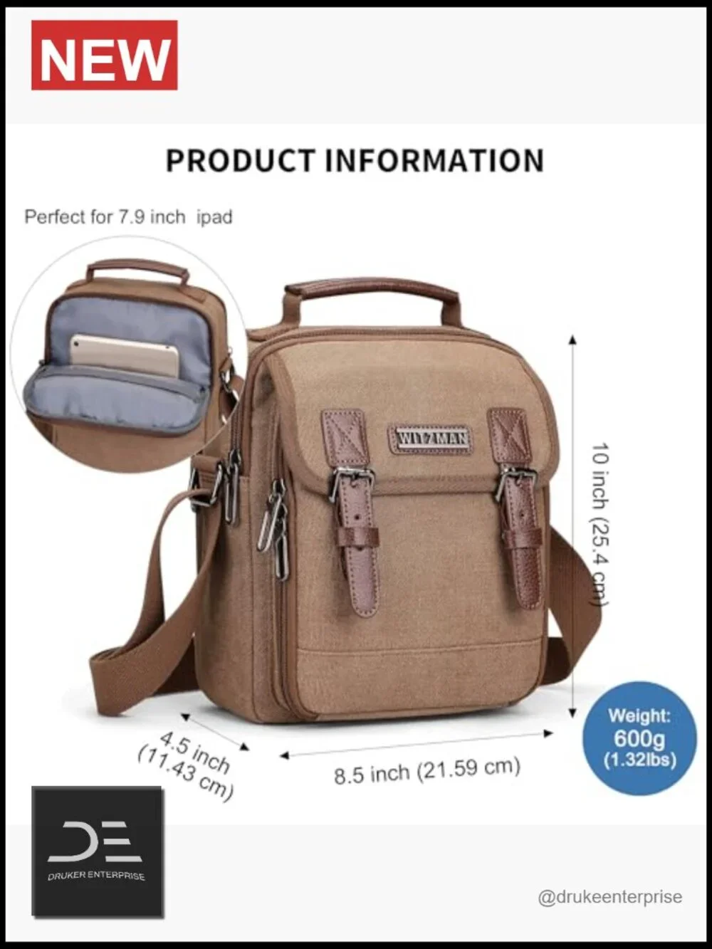 Canvas Crossbody Messenger Bag for Men Work Travel Multi-Pocket Satchel